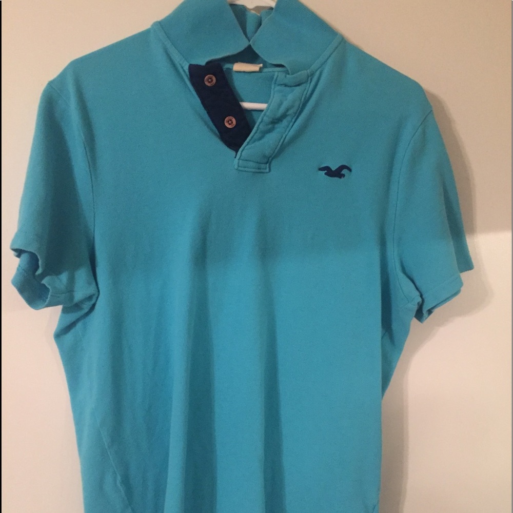 3 size large Hollister mens shirts. White, blue, and teal.
